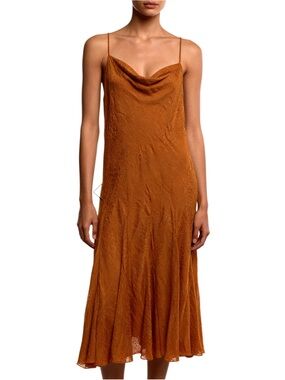 ALICE + OLIVIA
 Rust Slip Midi Dress with Cowl Neck